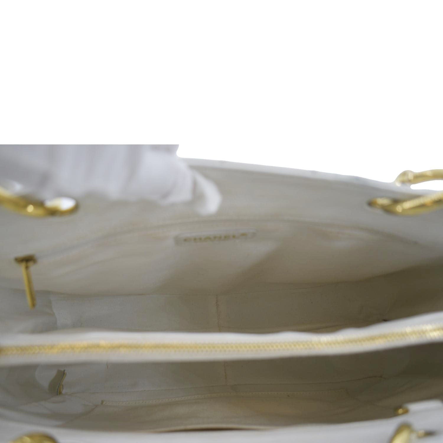 CHANEL Grand Shopping Caviar Leather Tote Bag White