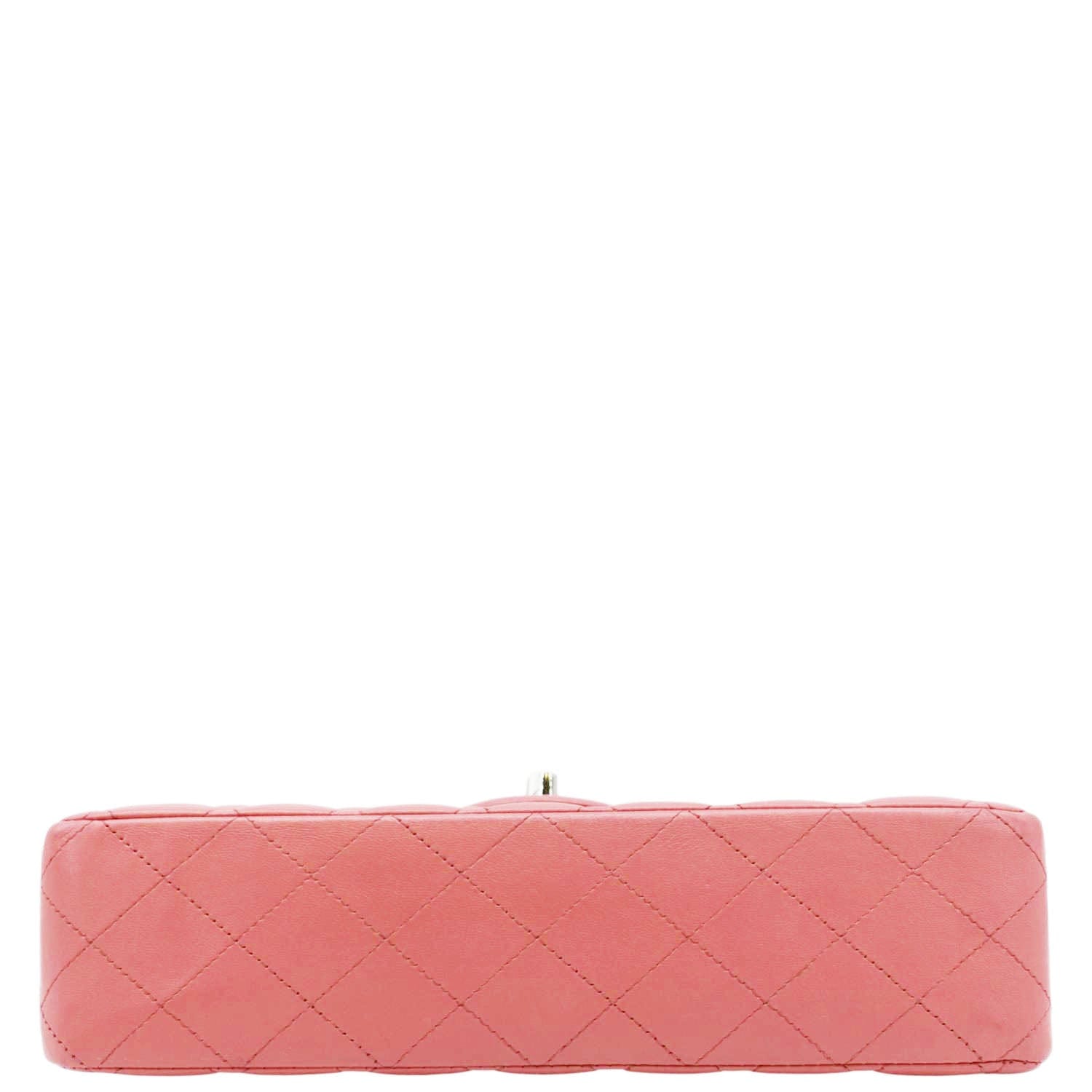 CHANEL Classic Double Flap Medium  Quilted Leather Shoulder Bag Salmon Pink