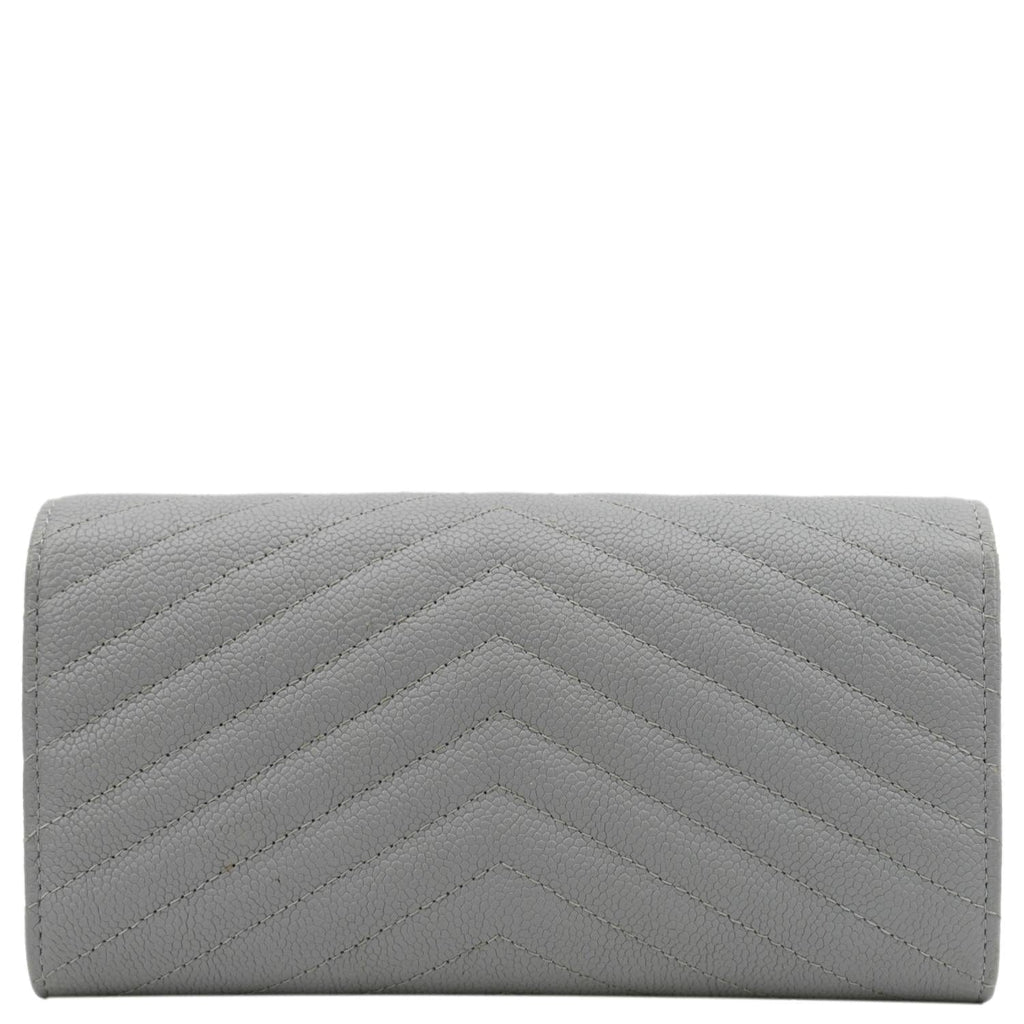 CHANEL Long Flap Quilted Chevron Caviar Wallet Light Grey