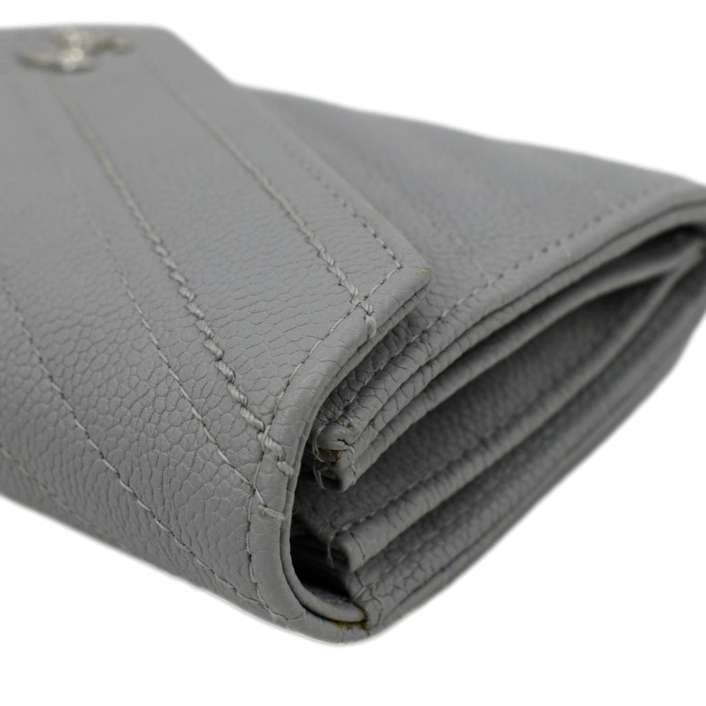 CHANEL Long Flap Quilted Chevron Caviar Wallet Light Grey