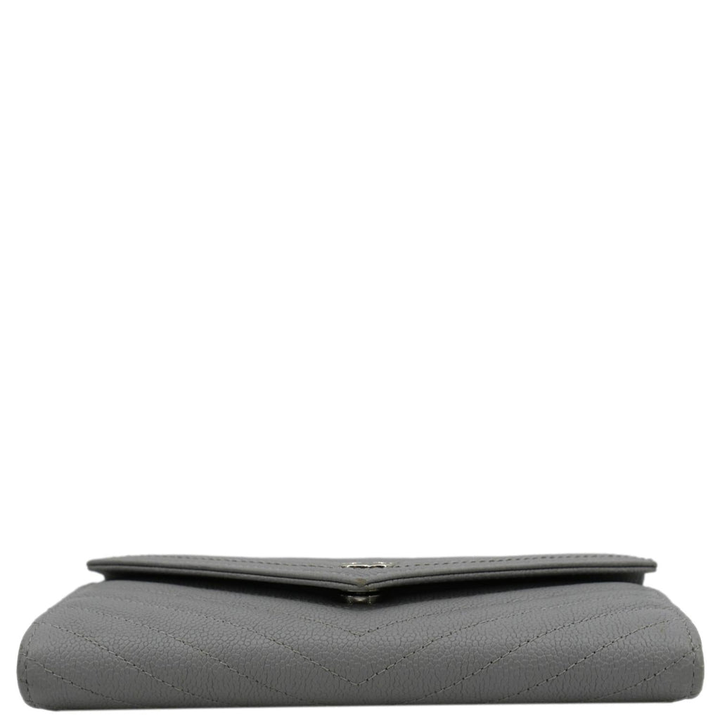 CHANEL Long Flap Quilted Chevron Caviar Wallet Light Grey
