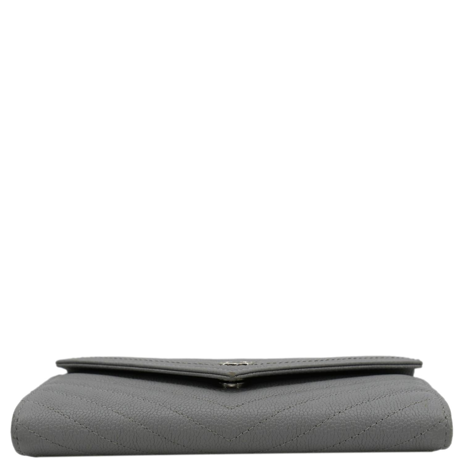 CHANEL Long Flap Quilted Chevron Caviar Wallet Light Grey
