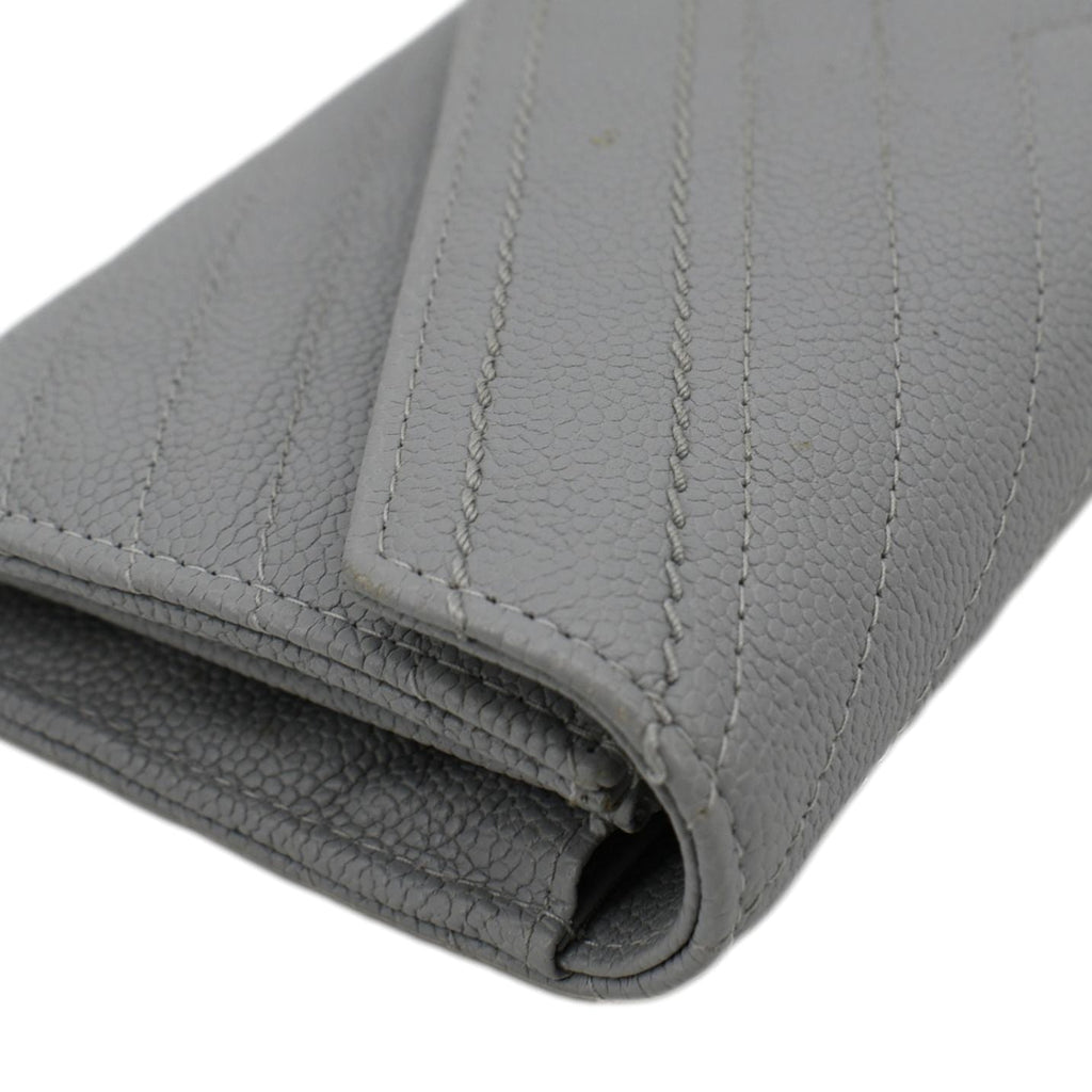 CHANEL Long Flap Quilted Chevron Caviar Wallet Light Grey