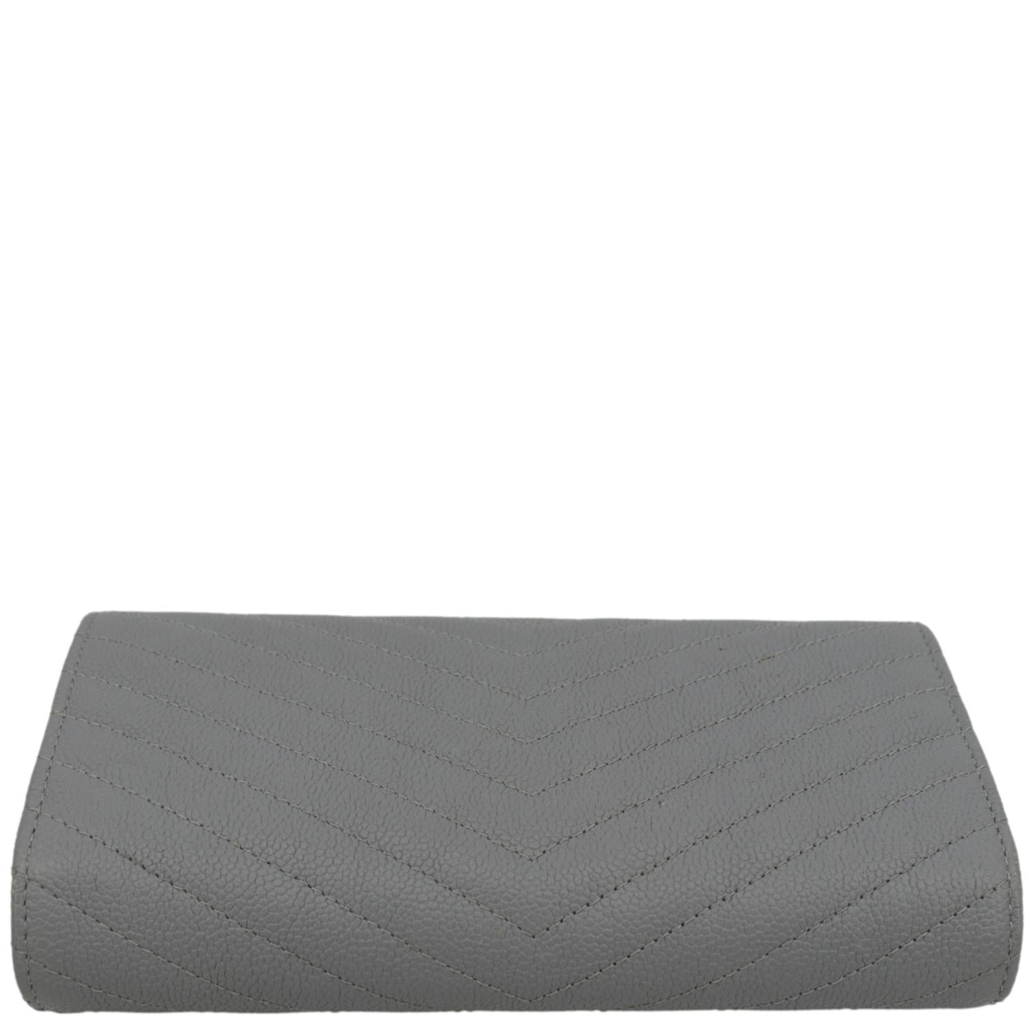 CHANEL Long Flap Quilted Chevron Caviar Wallet Light Grey