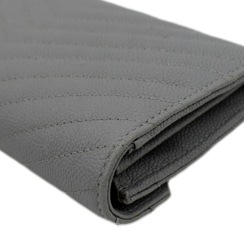 CHANEL Long Flap Quilted Chevron Caviar Wallet Light Grey