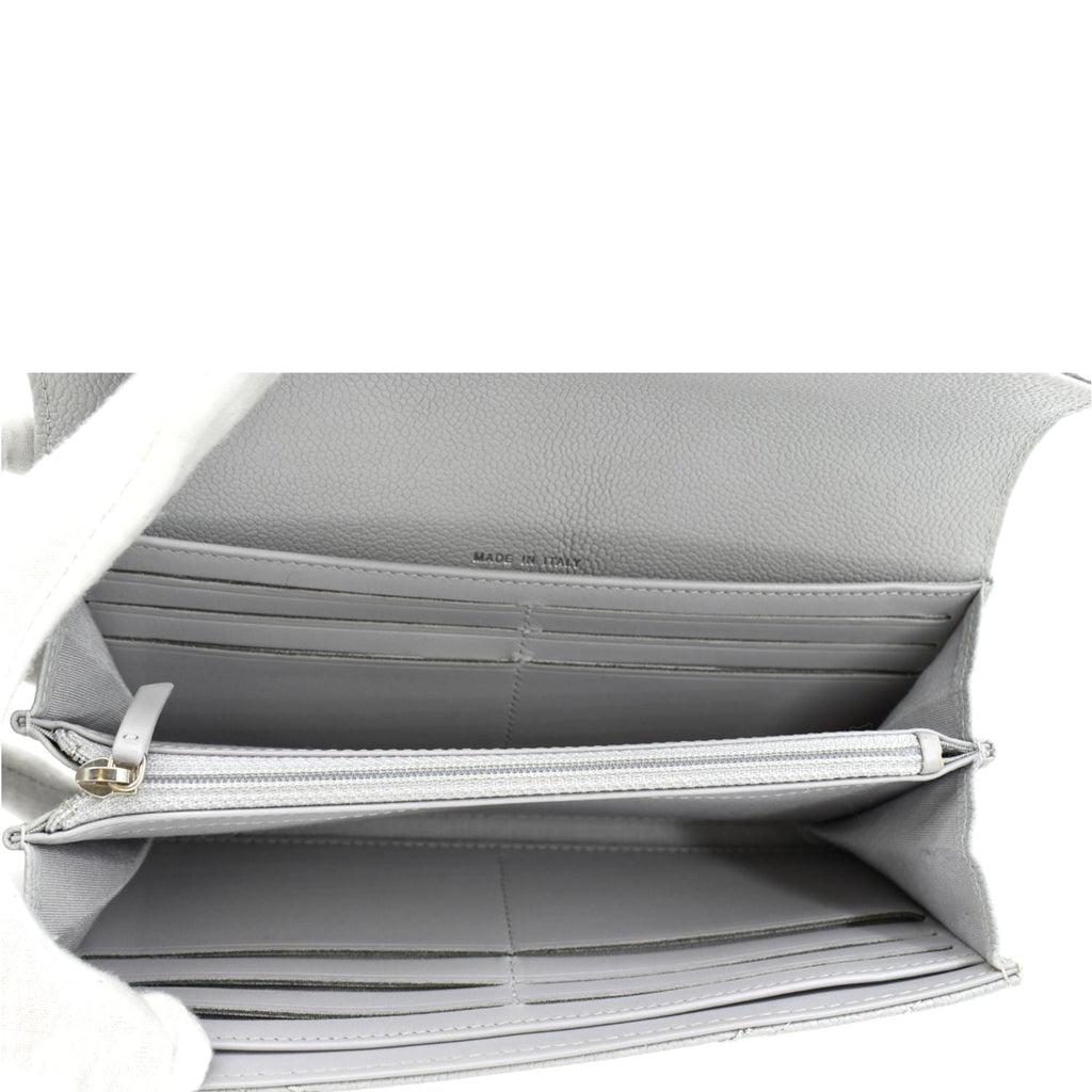 CHANEL Long Flap Quilted Chevron Caviar Wallet Light Grey