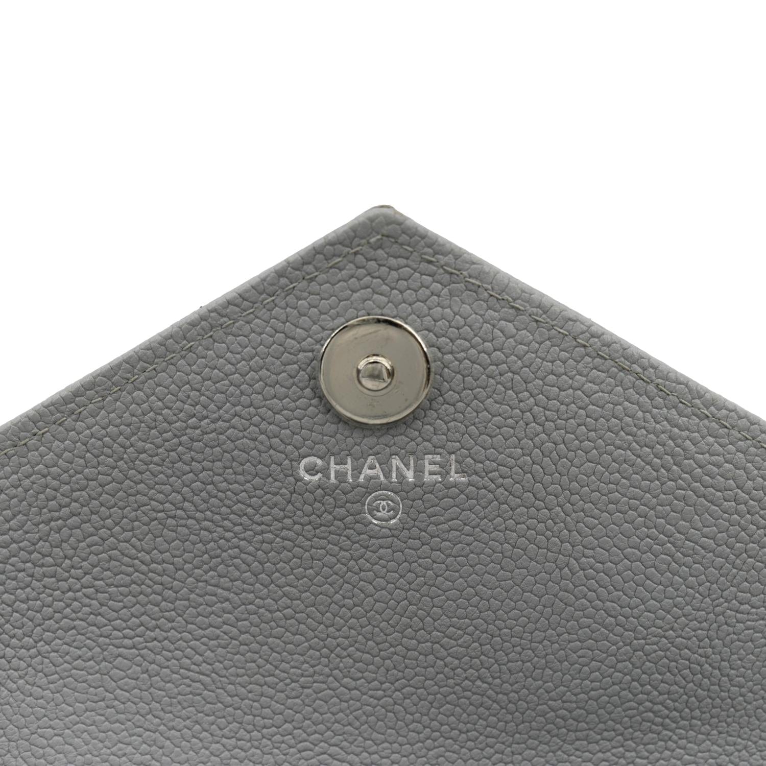 CHANEL Long Flap Quilted Chevron Caviar Wallet Light Grey