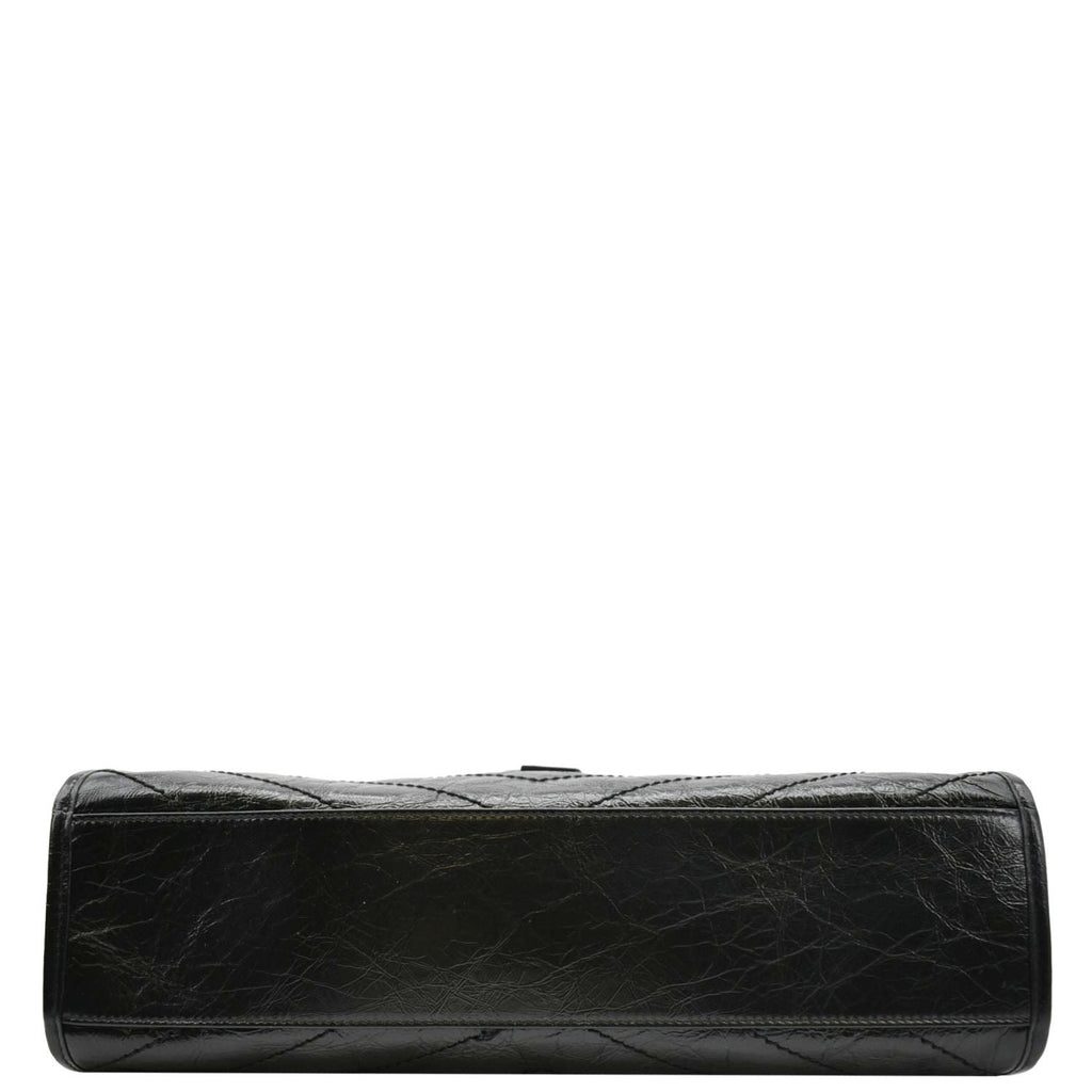 YVES SAINT LAURENT Niki Medium Crinkle  Leather Shoulder Bag Black