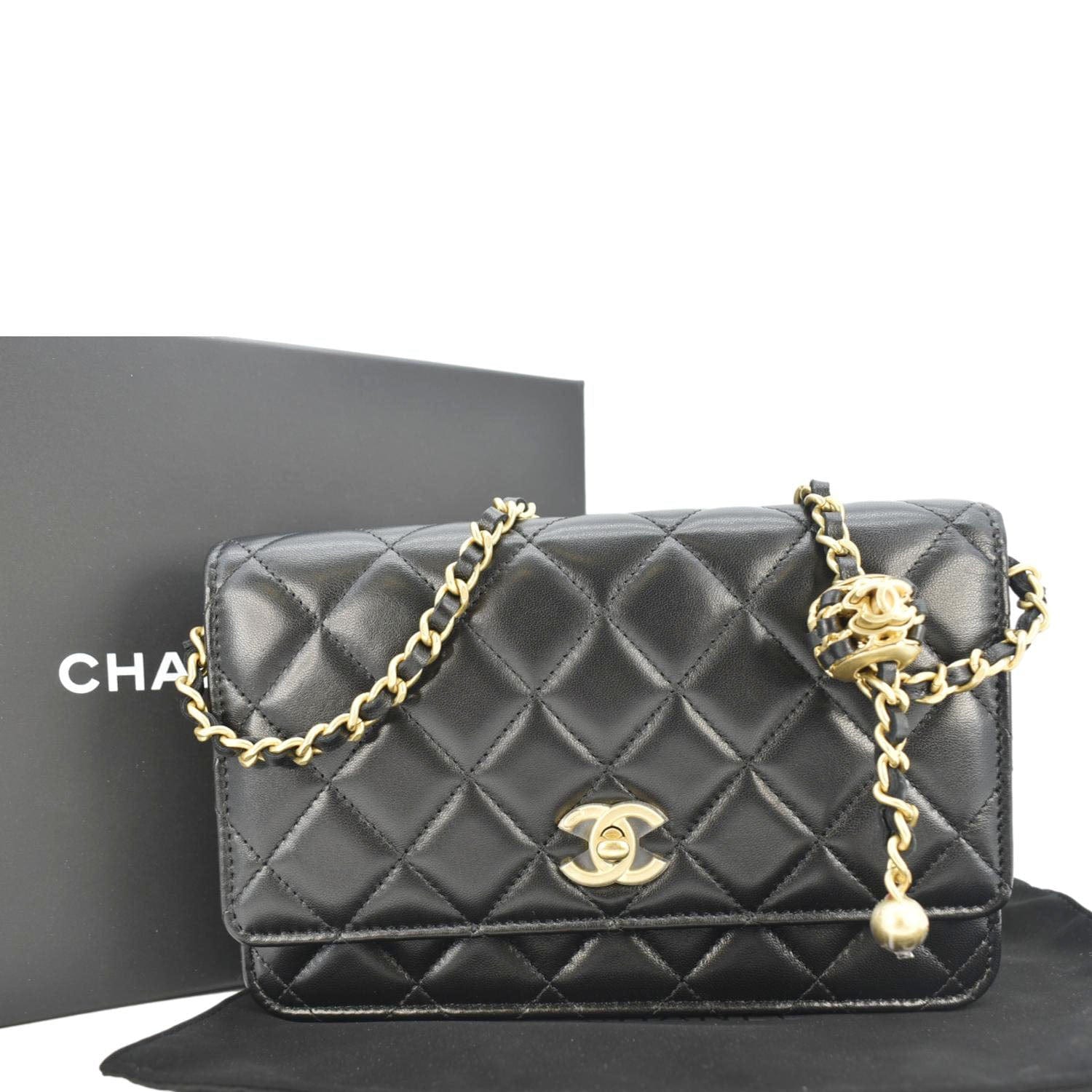 CHANEL CC Pearl Crush WOC Lambskin Quilted Leather Crossbody Bag Black