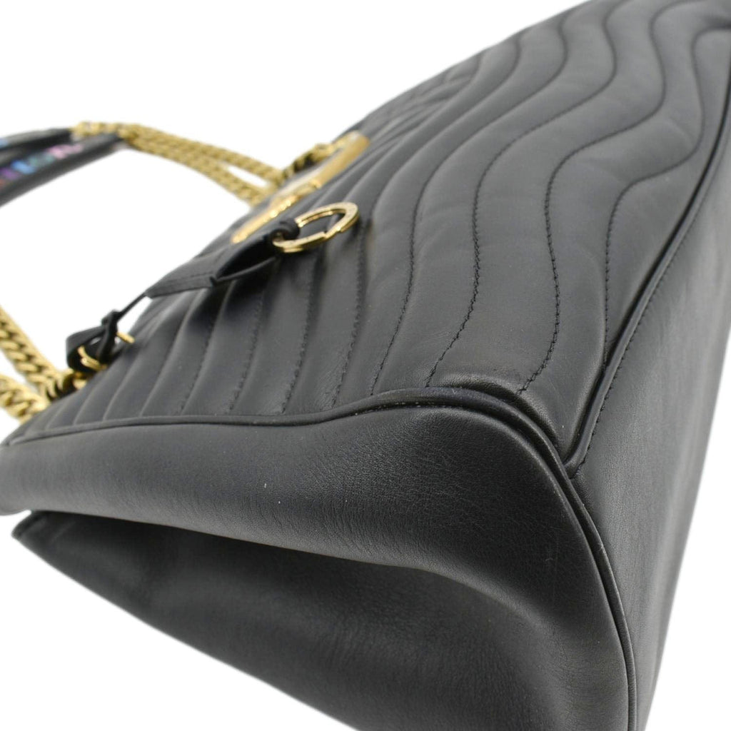 LOUIS VUITTON Wave Chain Leather Tote Shoulder Bag Black