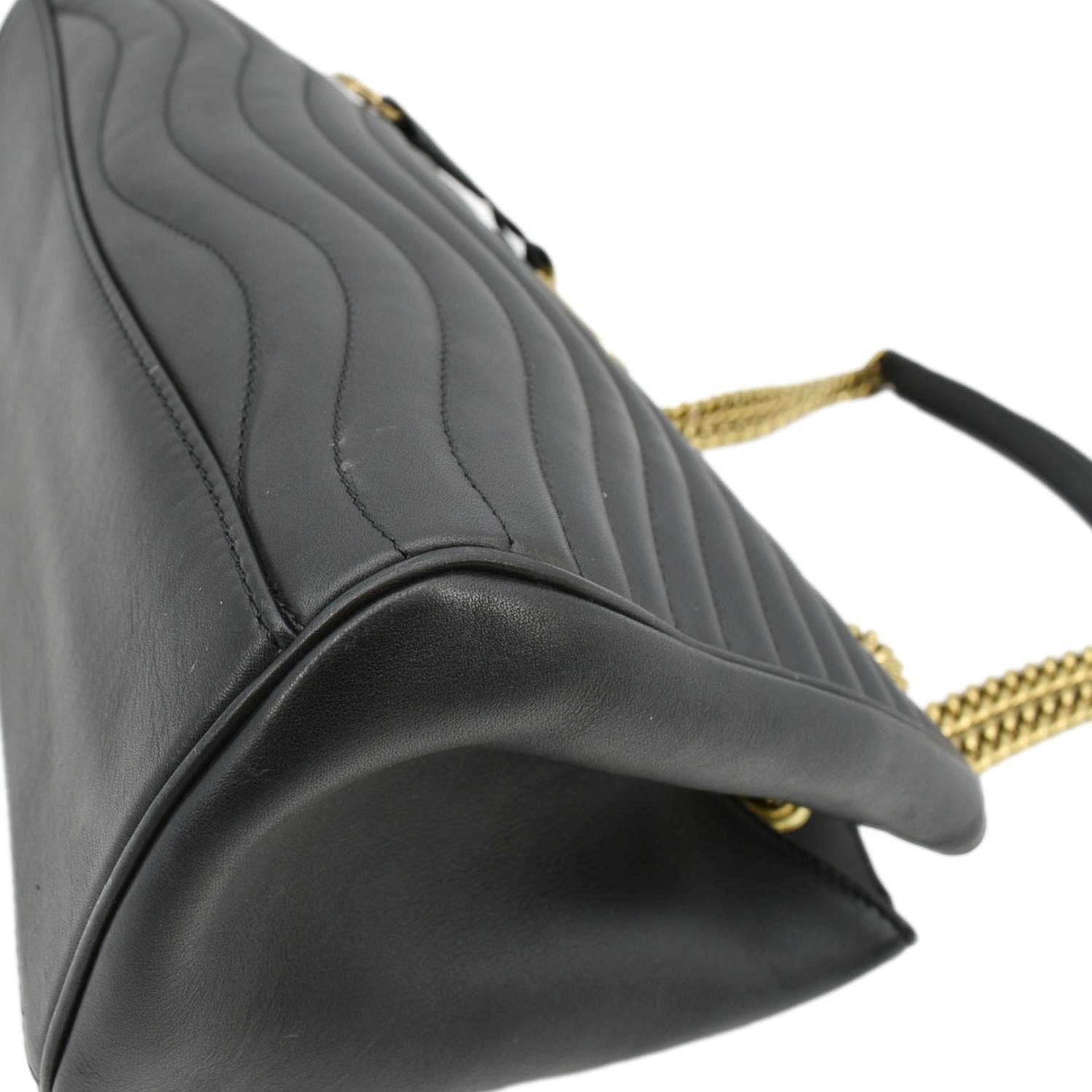 LOUIS VUITTON Wave Chain Leather Tote Shoulder Bag Black