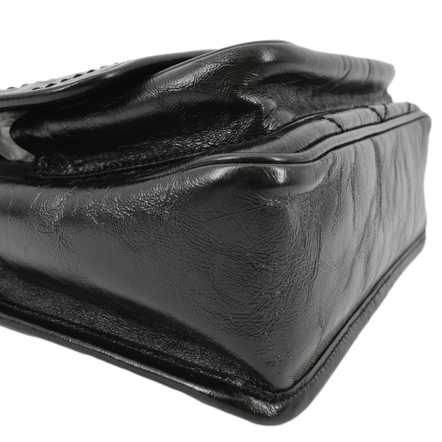 YVES SAINT LAURENT Niki Baby Crinkle Leather Shoulder Bag Black