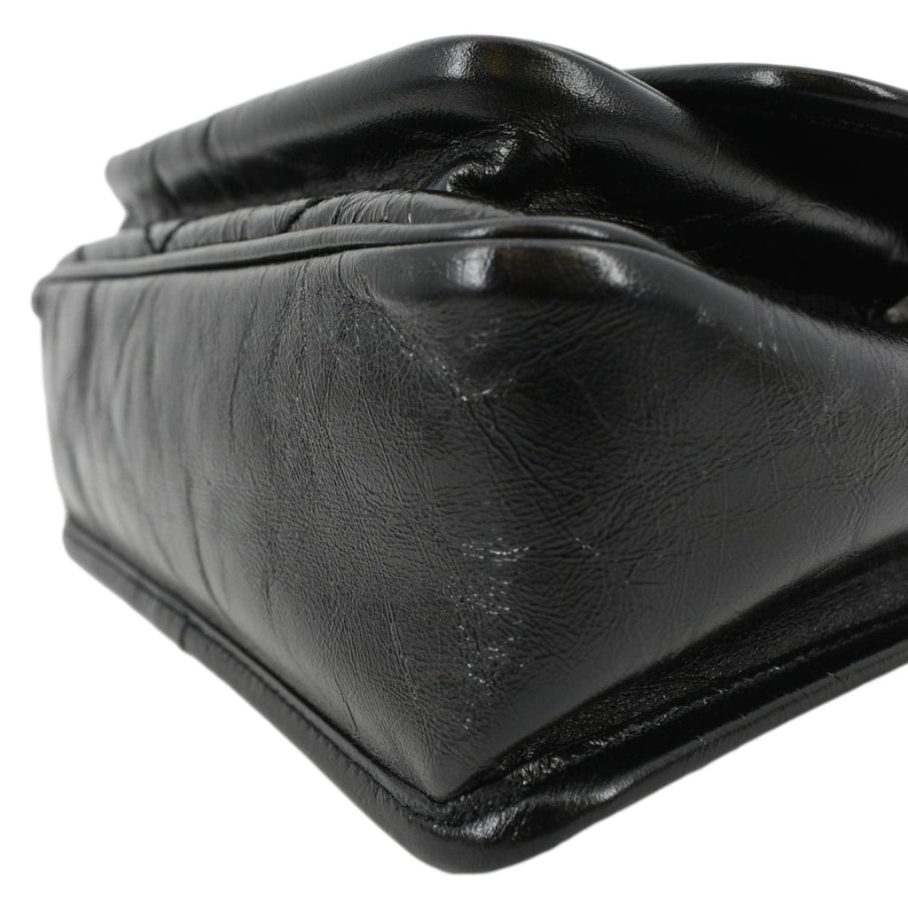 YVES SAINT LAURENT Niki Baby Crinkle Leather Shoulder Bag Black