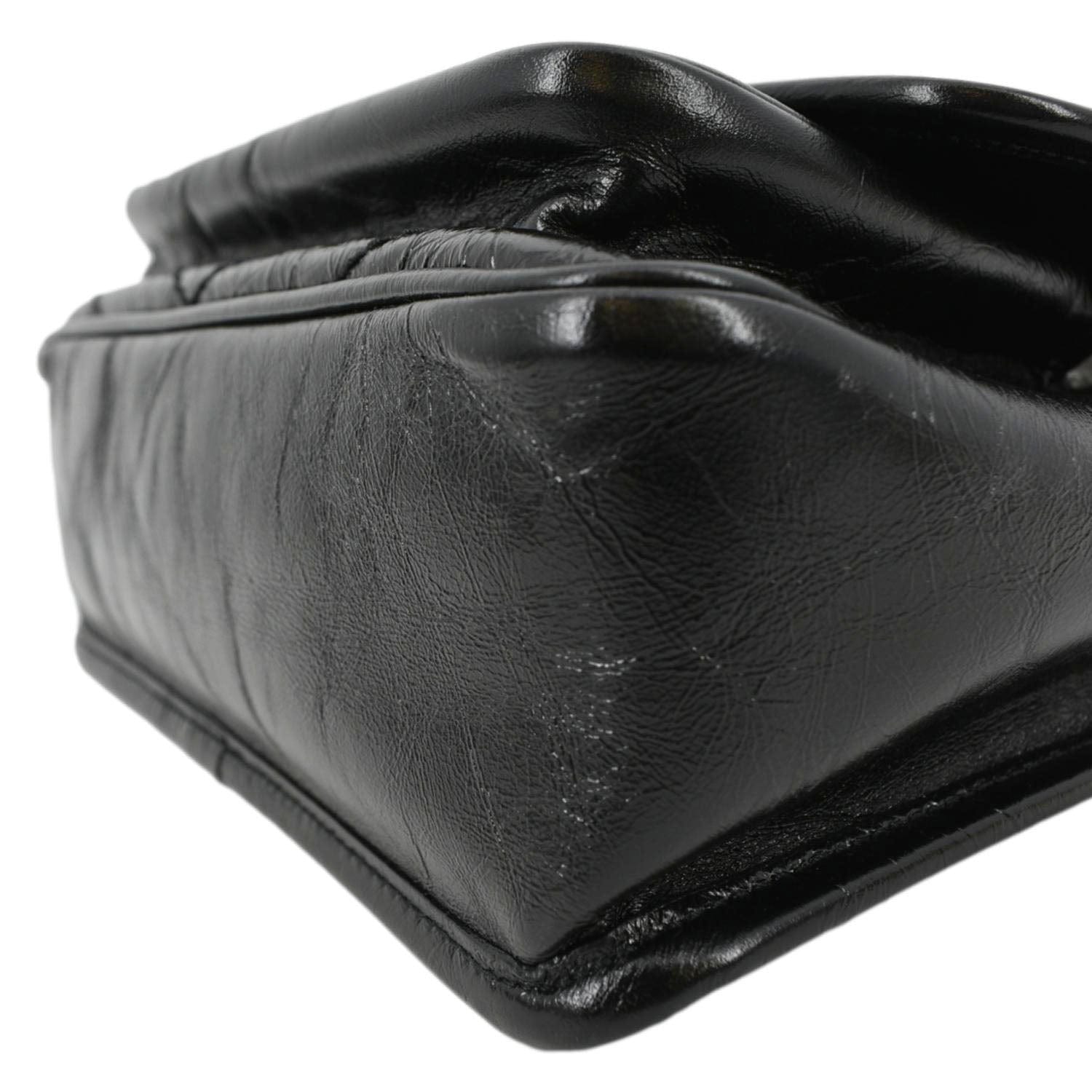YVES SAINT LAURENT Niki Baby Crinkle Leather Shoulder Bag Black