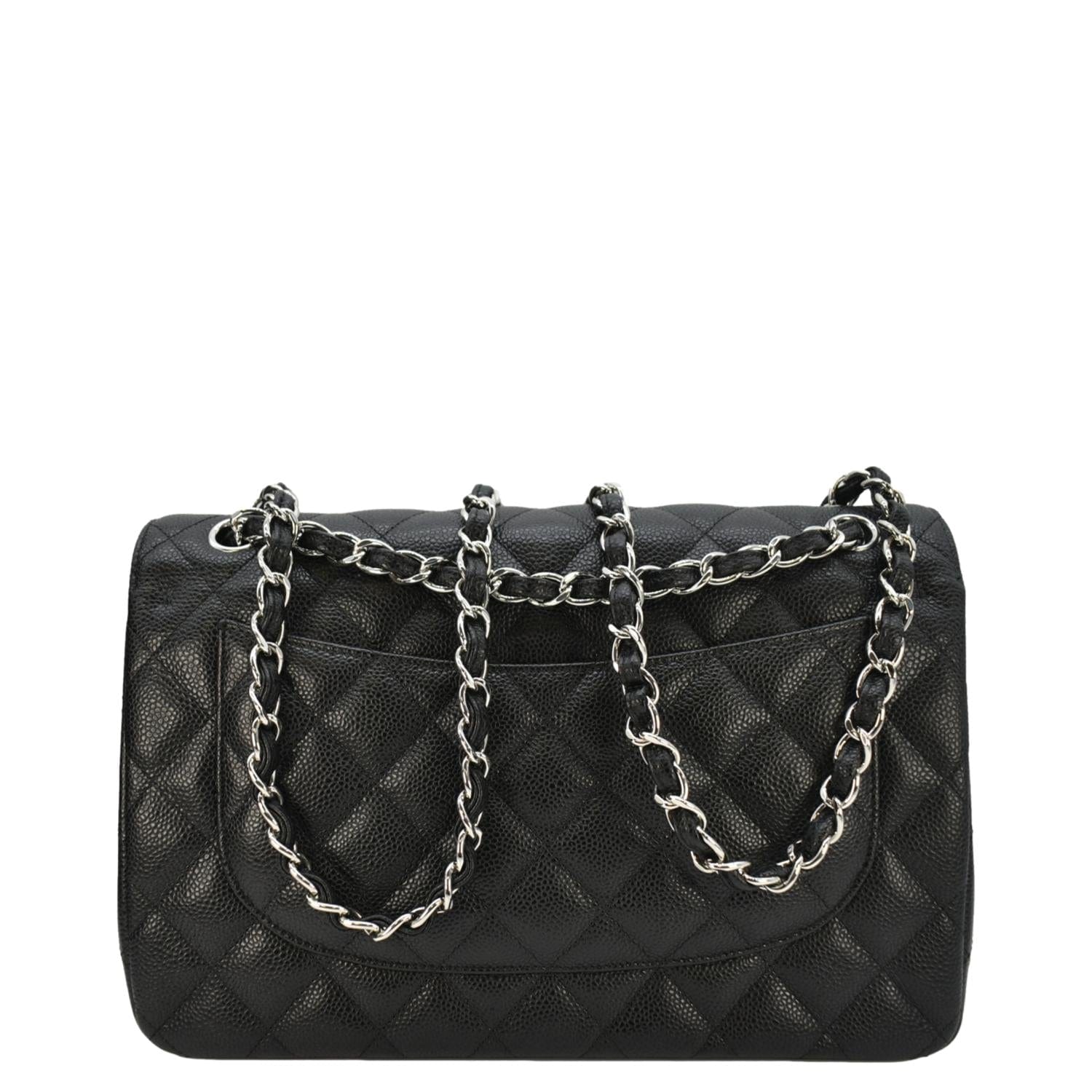 CHANEL Classic Jumbo  Double Flap Quilted Caviar Leather Shoulder Bag Black