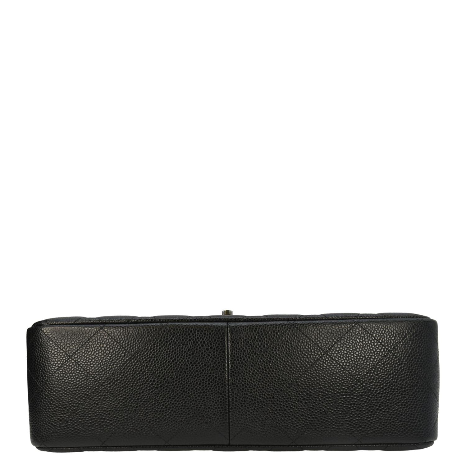 CHANEL Classic Jumbo  Double Flap Quilted Caviar Leather Shoulder Bag Black