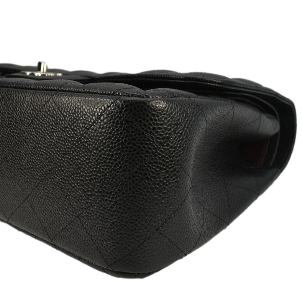 CHANEL Classic Jumbo  Double Flap Quilted Caviar Leather Shoulder Bag Black