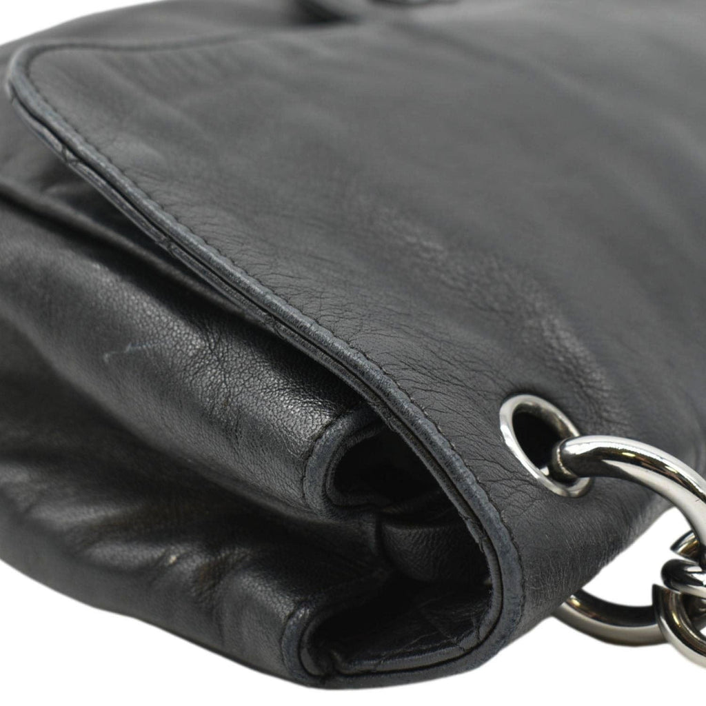 CHANEL Soft and Chain Flap Leather Shoulder Bag Black