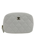 CHANEL Curvy Small Quilted Caviar Leather Cosmetic Pouch White