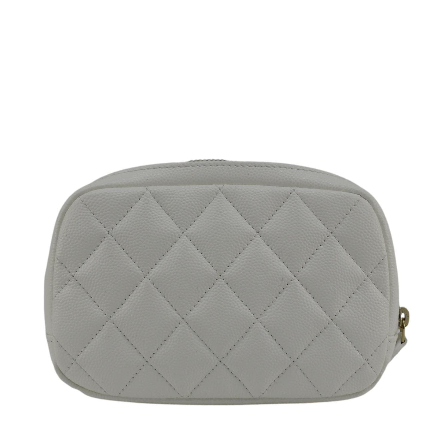 CHANEL Curvy Small Quilted Caviar Leather Cosmetic Pouch White