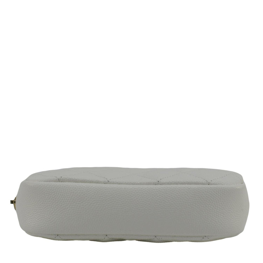 CHANEL Curvy Small Quilted Caviar Leather Cosmetic Pouch White