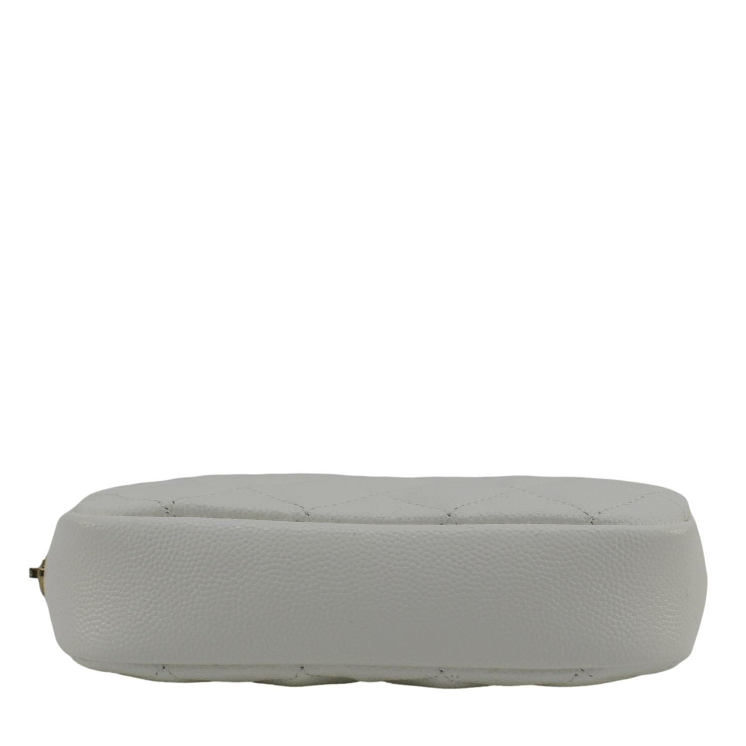 CHANEL Curvy Small Quilted Caviar Leather Cosmetic Pouch White