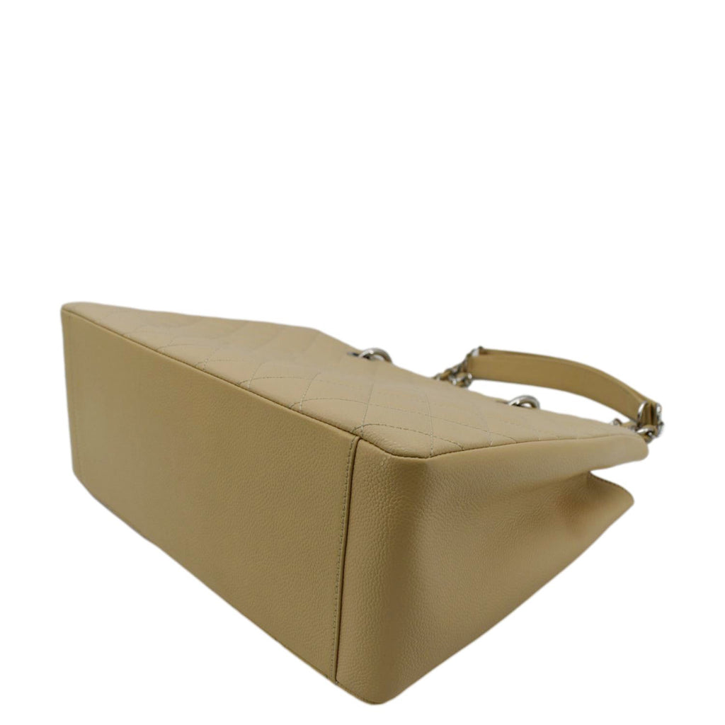 CHANEL Grand Shopping Quilted Caviar Leather GST Tote Bag Beige
