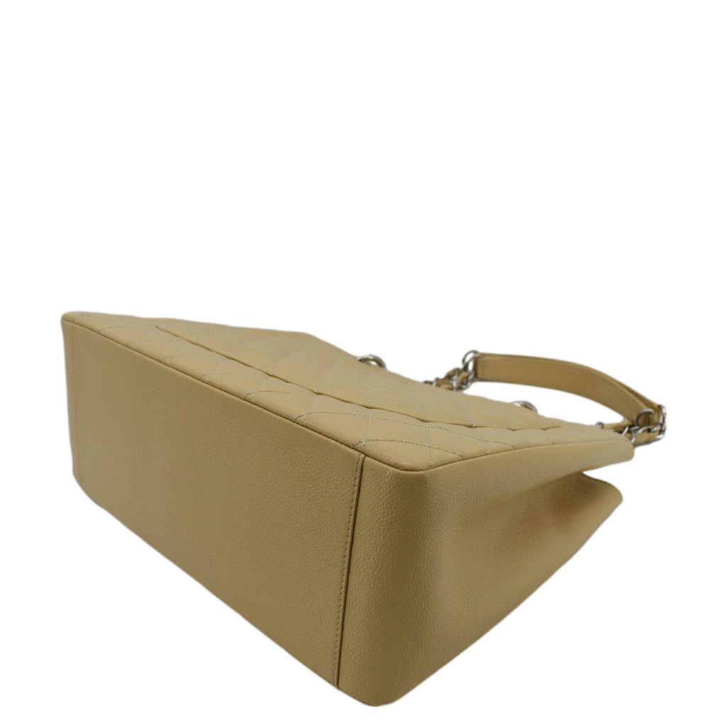 CHANEL Grand Shopping Quilted Caviar Leather GST Tote Bag Beige