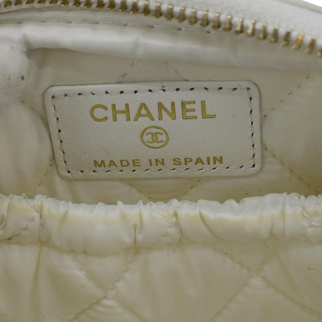 CHANEL Curvy Small Quilted Caviar Leather Cosmetic Pouch White