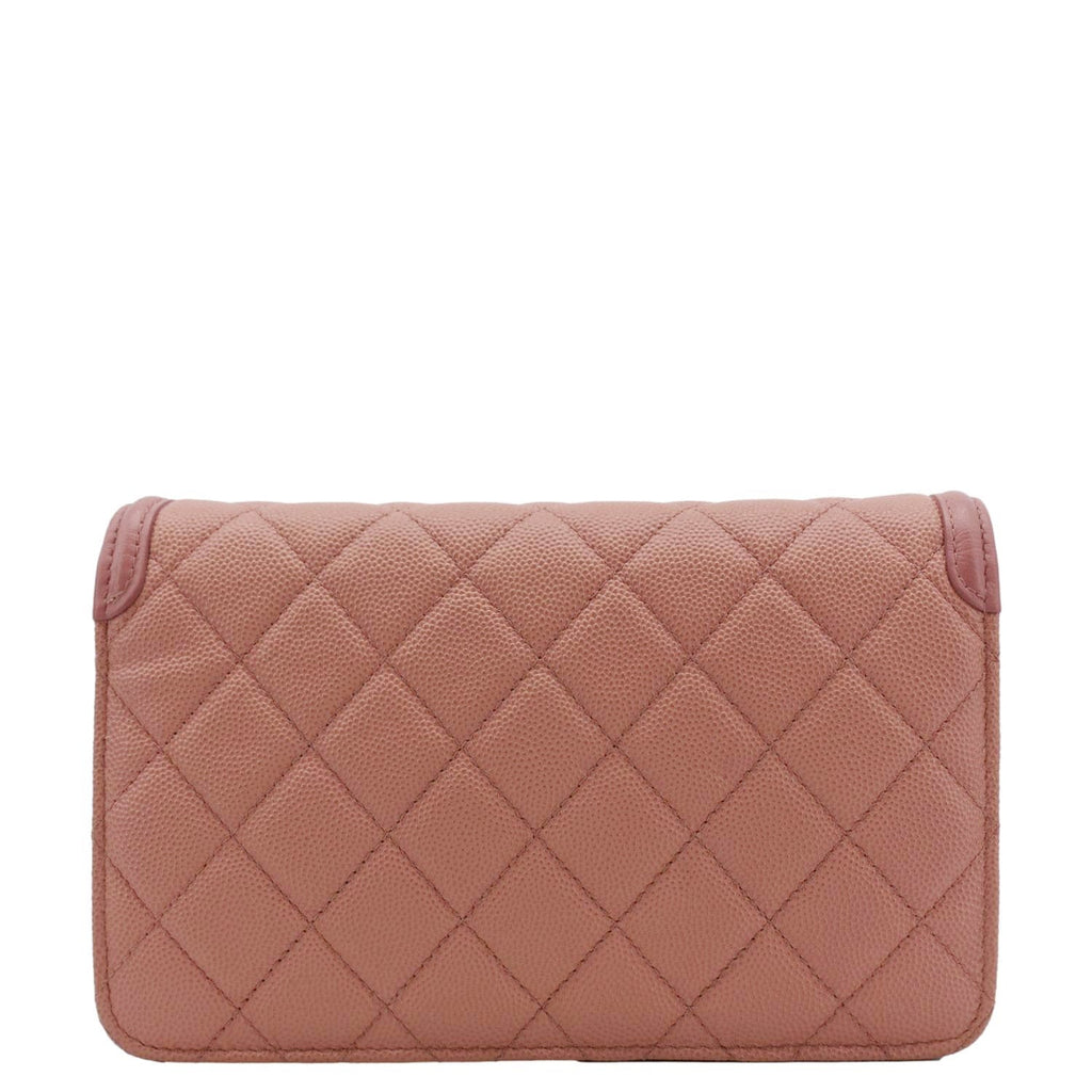 CHANEL CC Filigree Flap Small Quilted Caviar Leather Shoulder Bag Light Pink