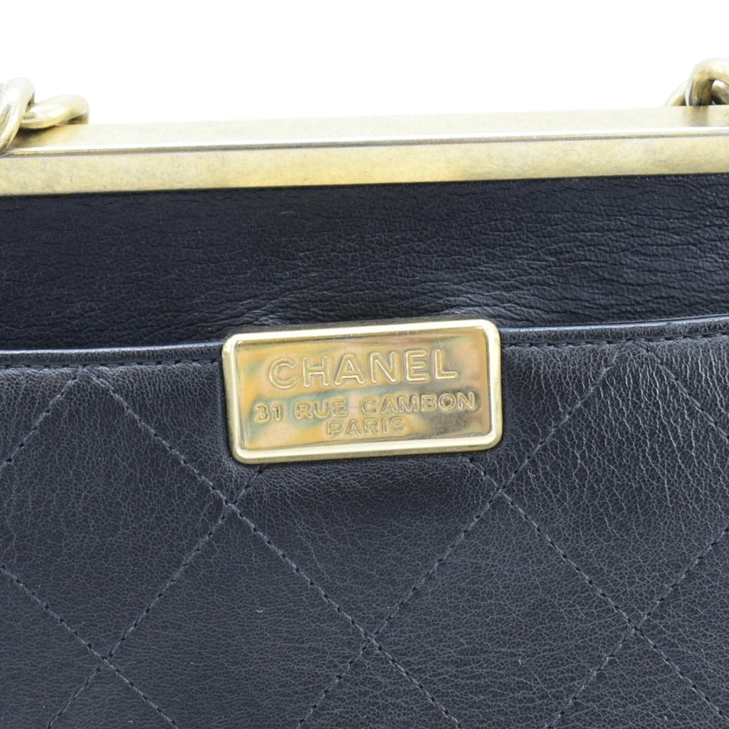 CHANEL Coco Luxe Stitched Leather Chain Crossbody Bag Black