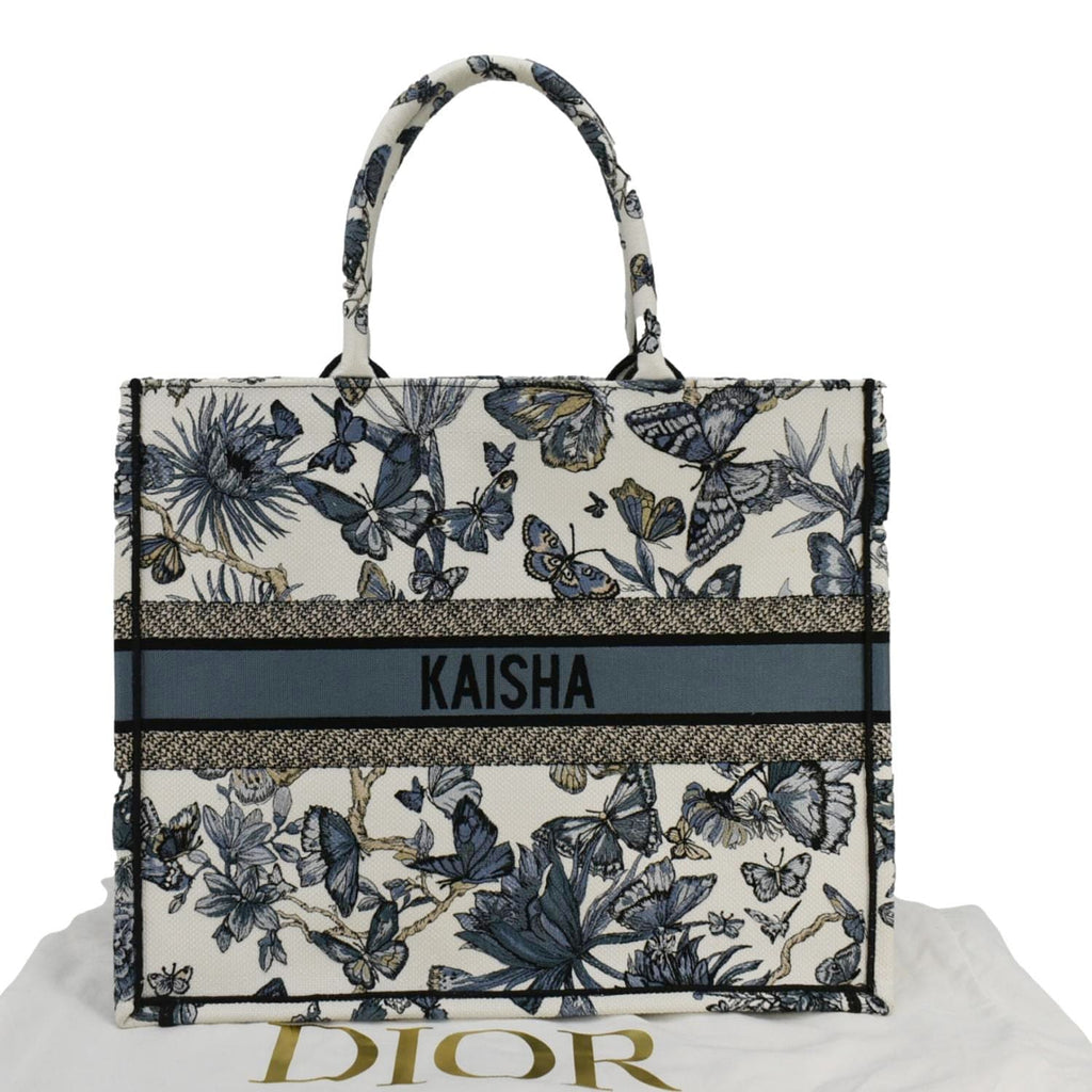 CHRISTIAN DIOR Book Butterfly Embroidered Canvas Tote Bag White