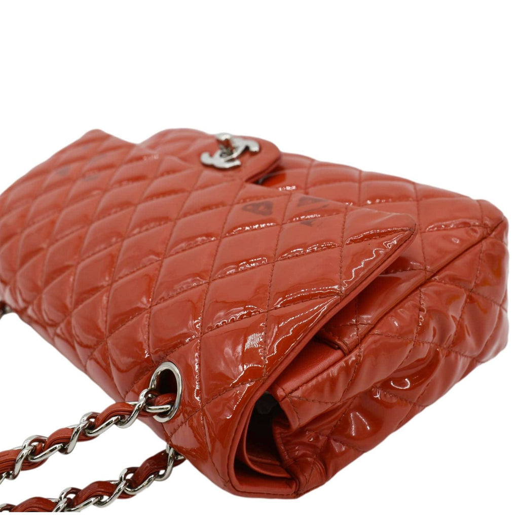 CHANEL Classic Medium Double Flap Patent Leather Shoulder Bag Red
