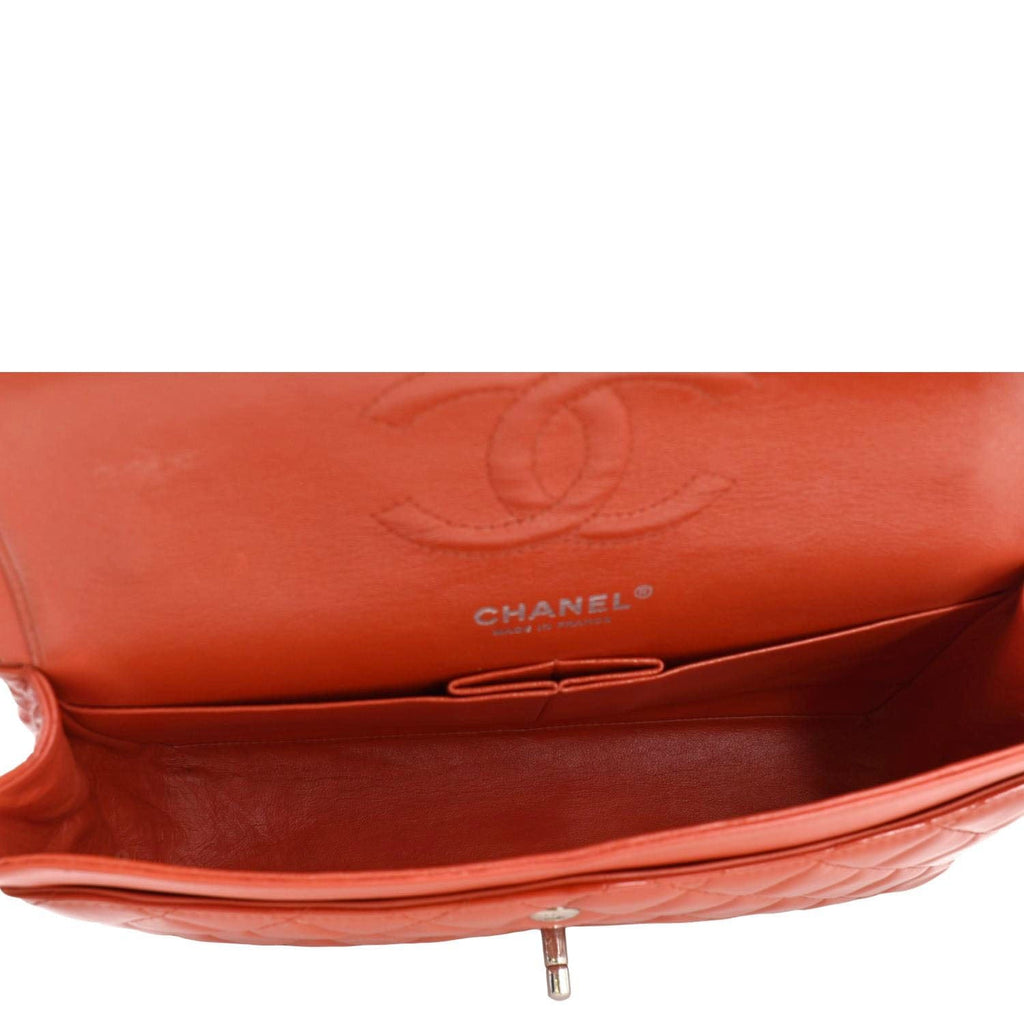CHANEL Classic Medium Double Flap Patent Leather Shoulder Bag Red