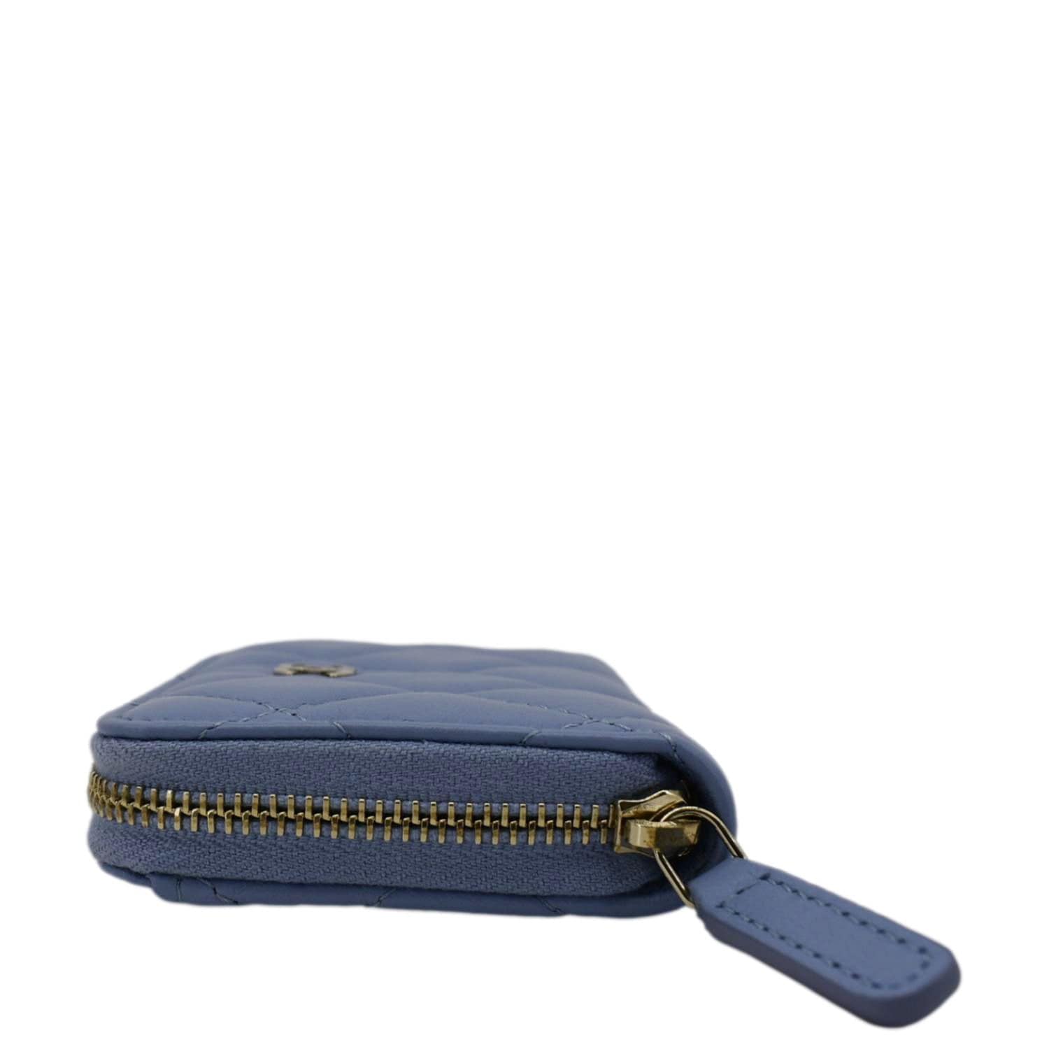Chanel Classic Zipped Quilted Leather Wallet Light Blue