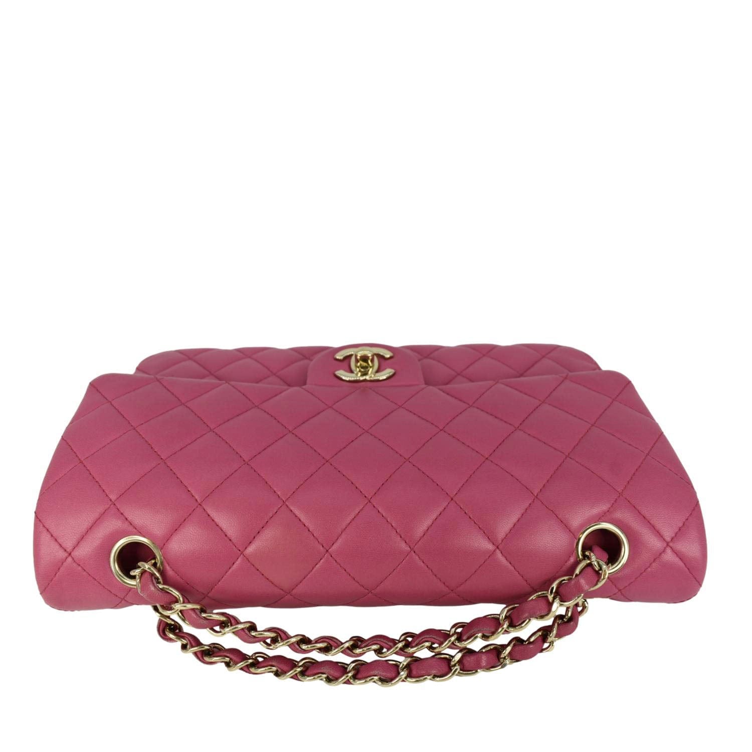 CHANEL Classic Double Flap Medium Quilted Leather Shoulder Bag Pink