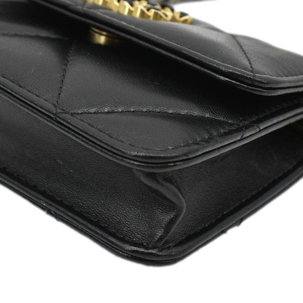 CHANEL 19 Flap Coin Purse Quilted Leather Chain Shoulder Bag Black