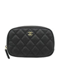 CHANEL Curvy Small Quilted Caviar Leather Cosmetic Pouch Black