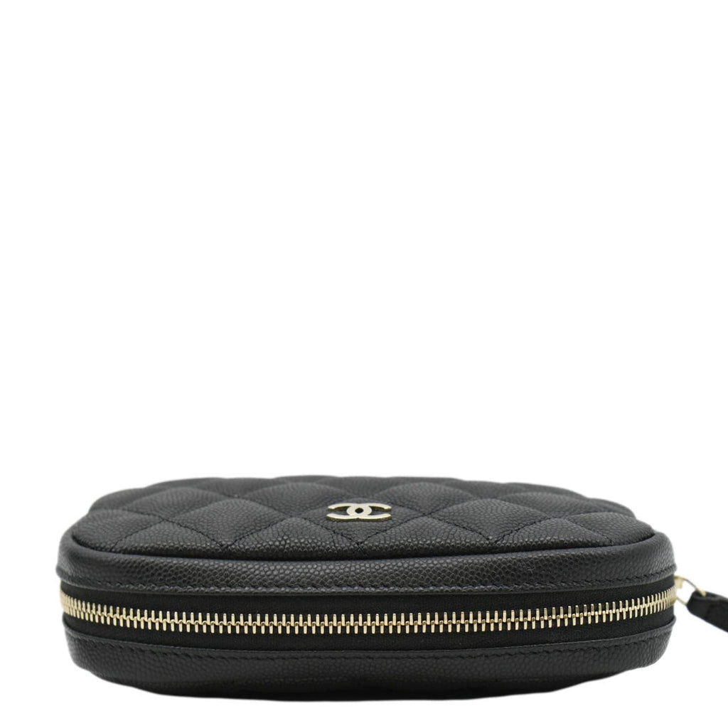 CHANEL Curvy Small Quilted Caviar Leather Cosmetic Pouch Black