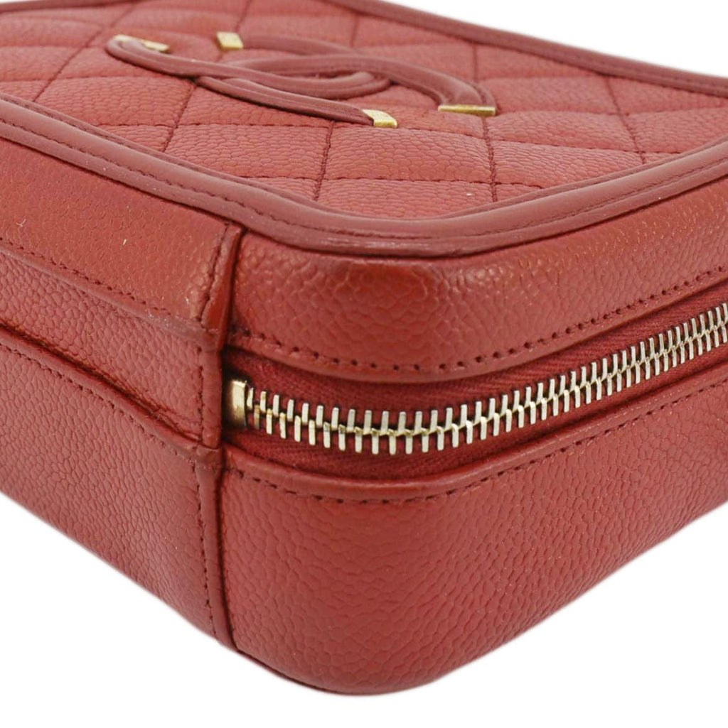 CHANEL Vanity Case Filigree CC Caviar Quilted Shoulder Bag Red