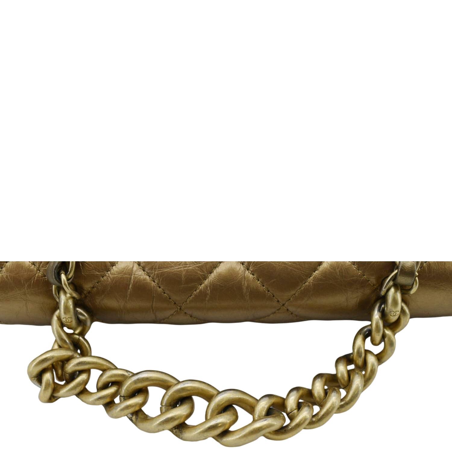 CHANEL Chain Handle Flap Quilted Metallic Calfskin Caviar Crossbody Bag Chrome