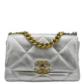 CHANEL 19 Medium Flap Quilted Leather Shoulder Bag Metallic Silver