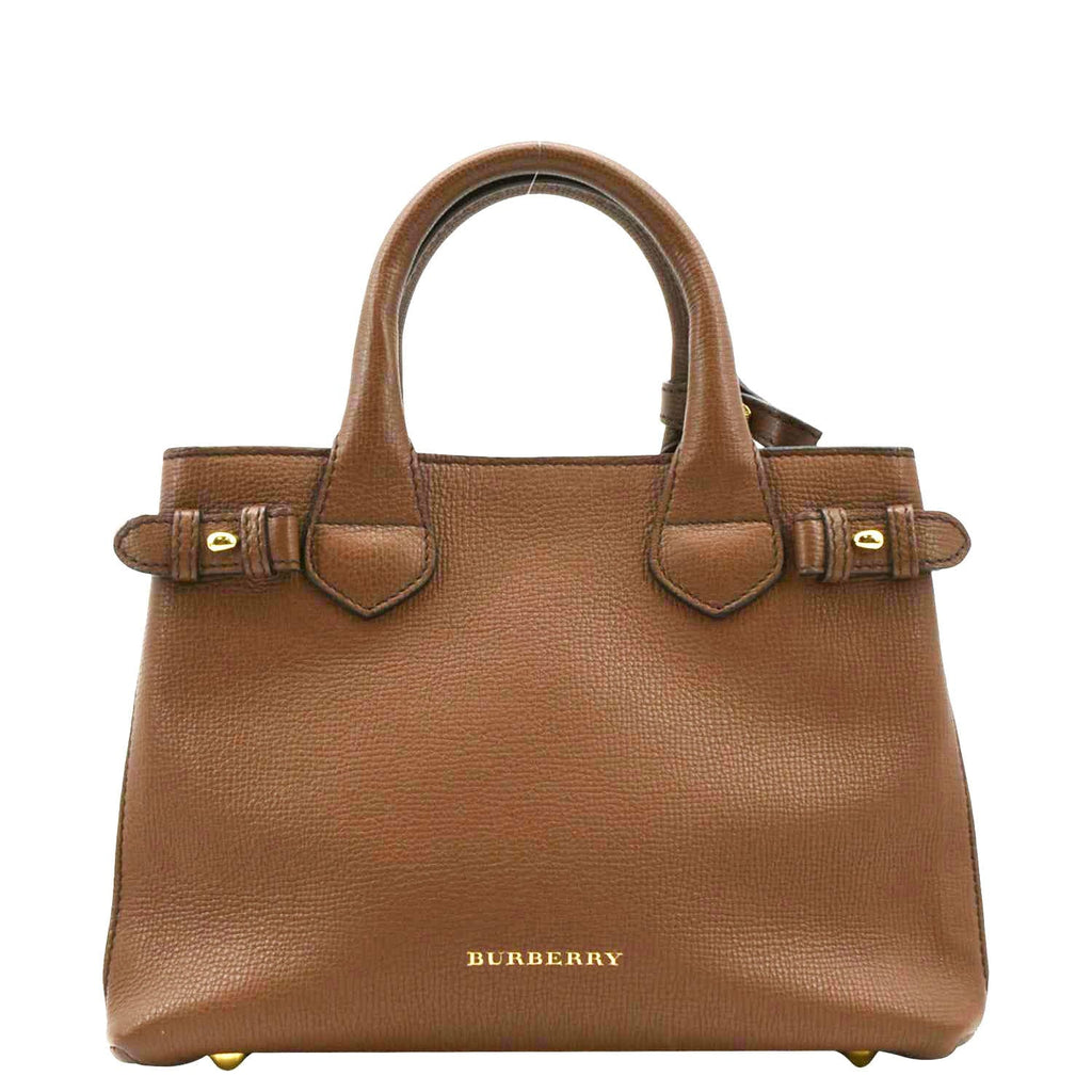 BURBERRY Banner Derby Leather Tote Shoulder Bag Tan