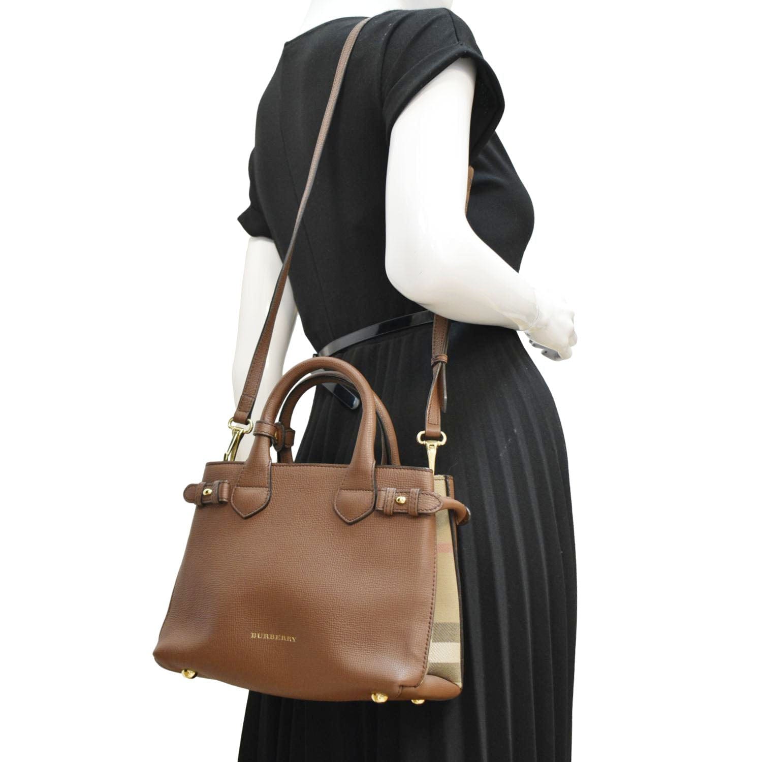 BURBERRY Banner Derby Leather Tote Shoulder Bag Tan