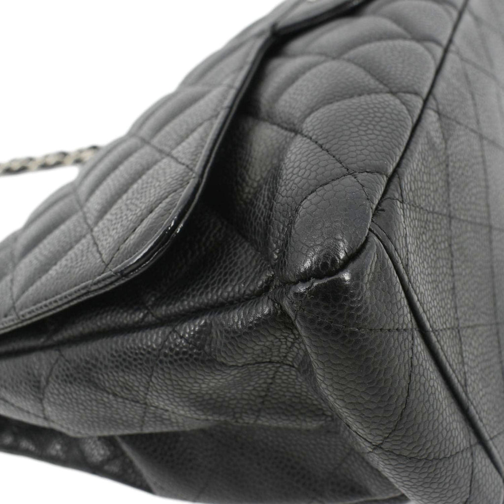 CHANEL Classic Maxi Single Flap Caviar Leather Shoulder Bag Black