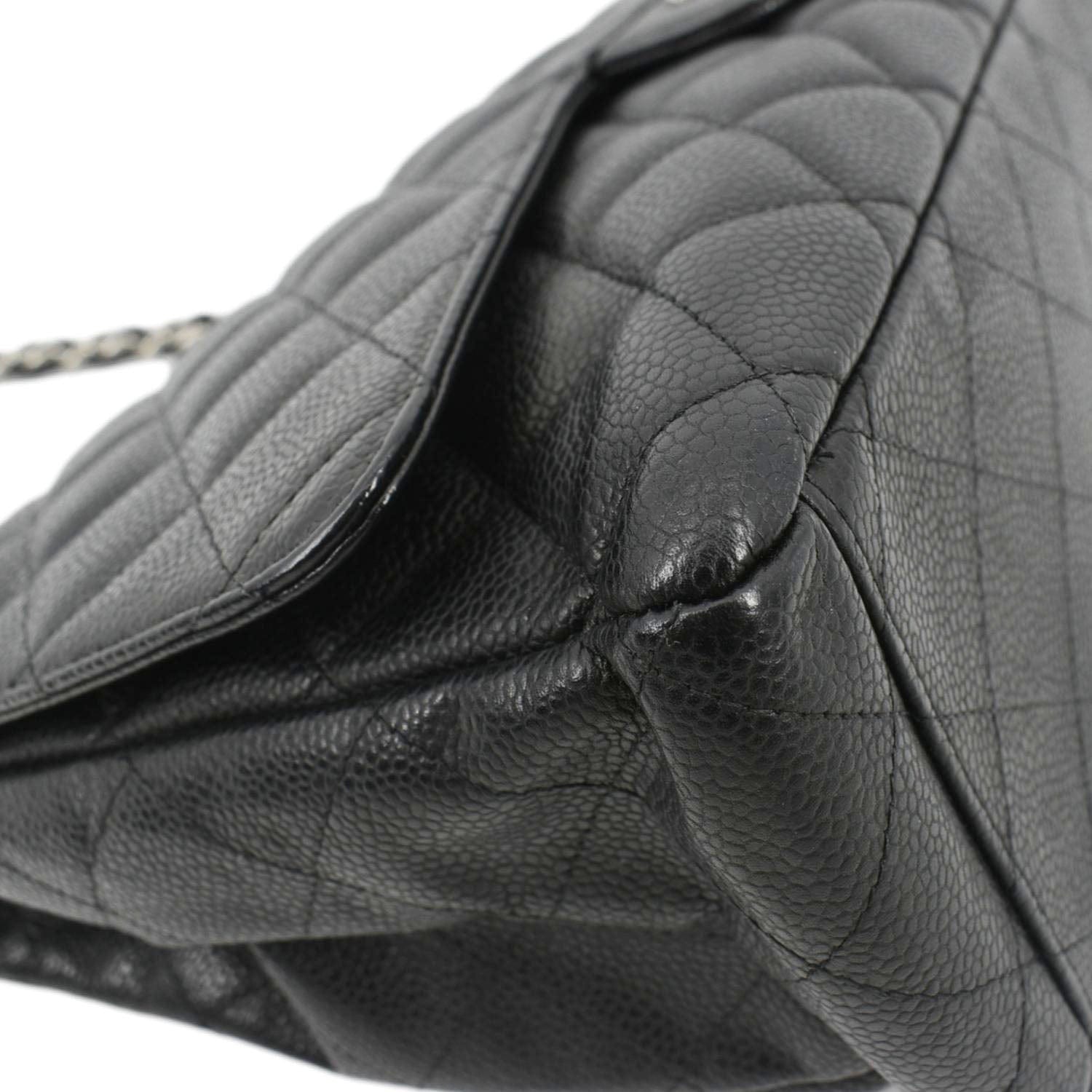 CHANEL Classic Maxi Single Flap Caviar Leather Shoulder Bag Black