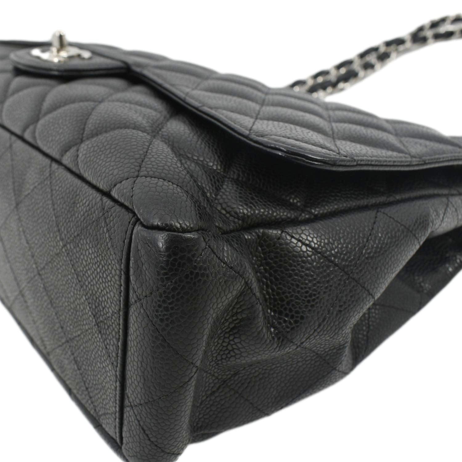 CHANEL Classic Maxi Single Flap Caviar Leather Shoulder Bag Black