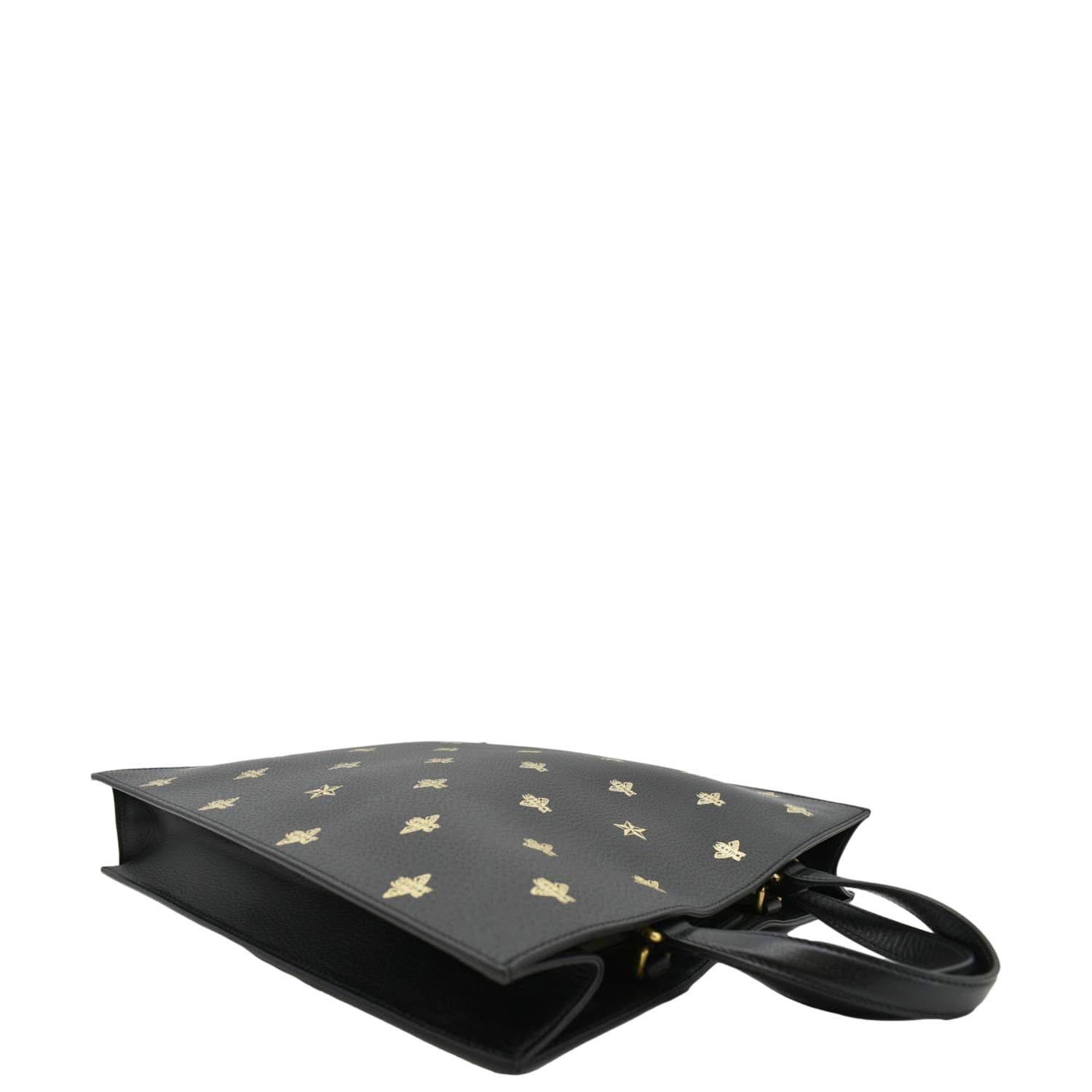 GUCCI Bee Star Grained Calfskin Leather Vertical Tote Black 495444