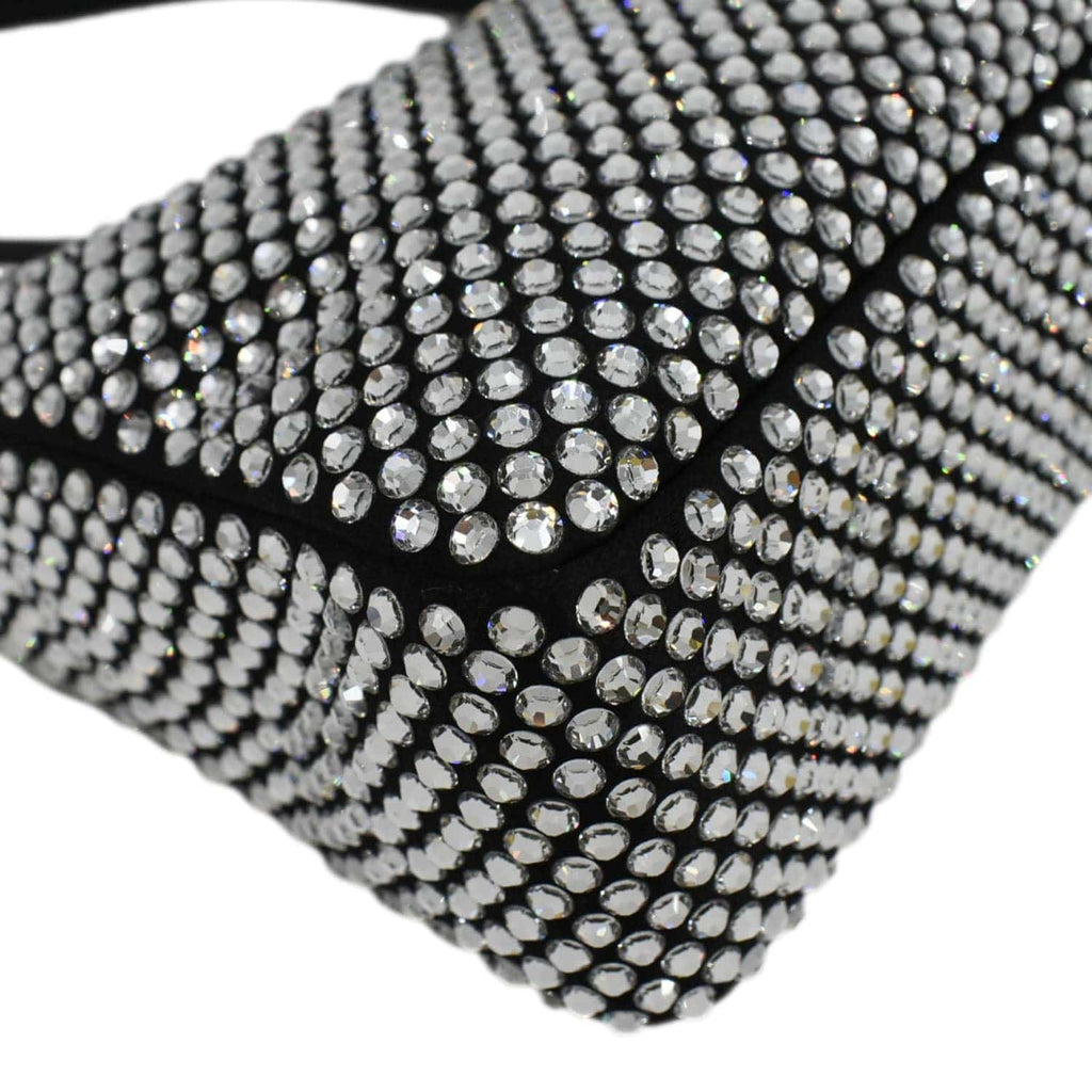 PRADA Mini Re-Edition 2000 Crystal Embellished Satin Tote Bag Black
