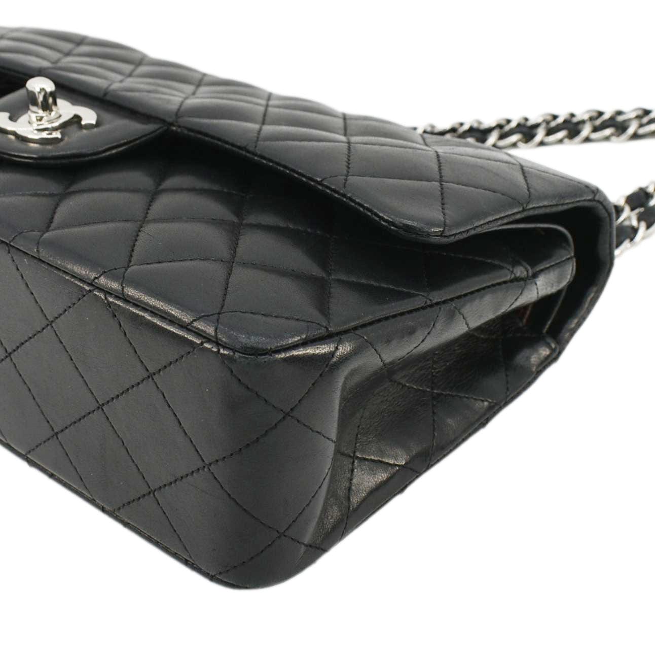 CHANEL Medium Double Flap Lambskin Leather Shoulder Bag Black